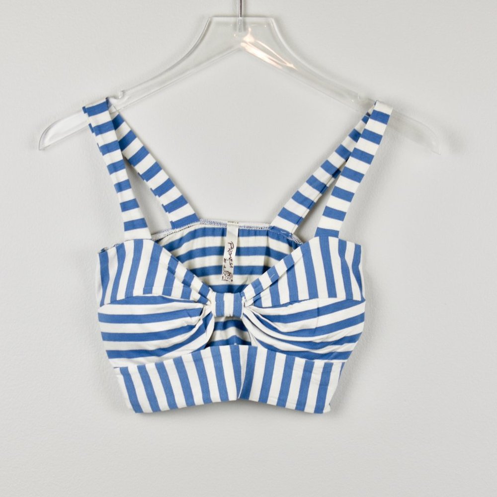Promesa Boutique Blue and White Stripe Women's Knit Bandeau Crop Bralette - Picture 1 of 7